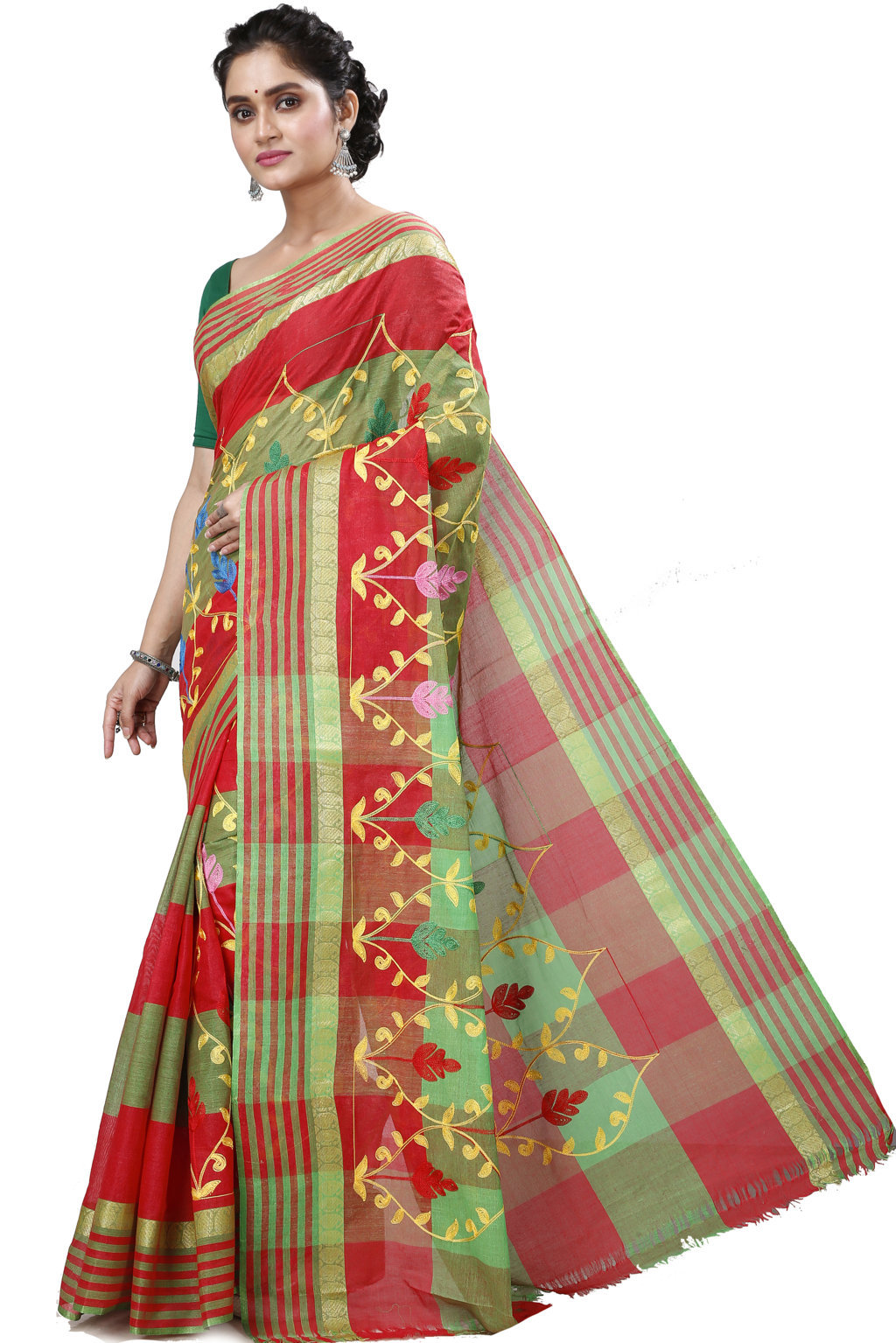 Red Pure Cotton Rosalie Tant Embroidery (972)